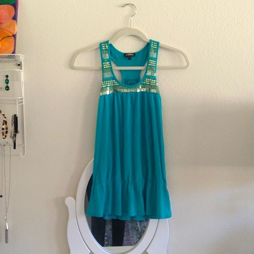 Express Embellished Tank Top Teal Turquoise size X-Small